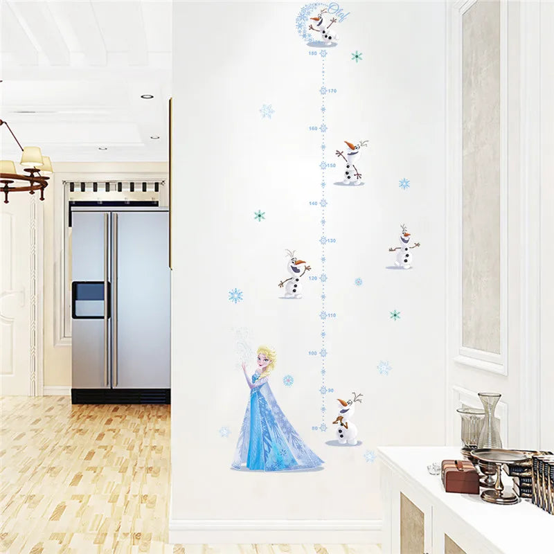 Cartoon Olaf Elsa Wall Stickers Height Measure For Kids Room