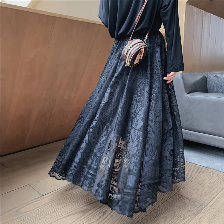 Elastic High Waist Lace Skirts