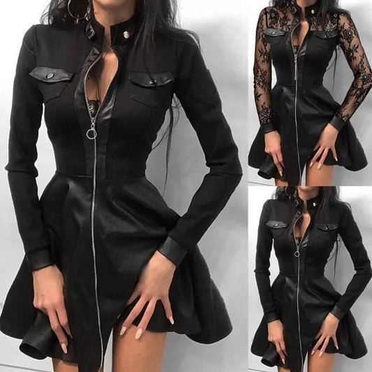 Leather Lace Mini Dress Women's