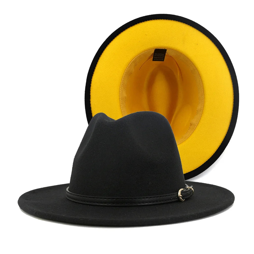 Patchwork Wide Brim Fedora Hat — Belt Buckle · Unisex