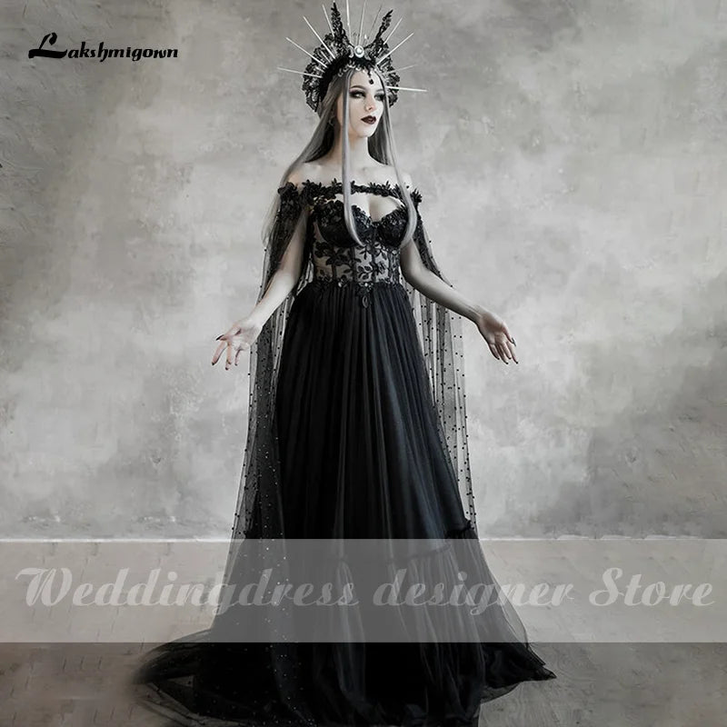 Black Wedding Dresses With Cupped Corset