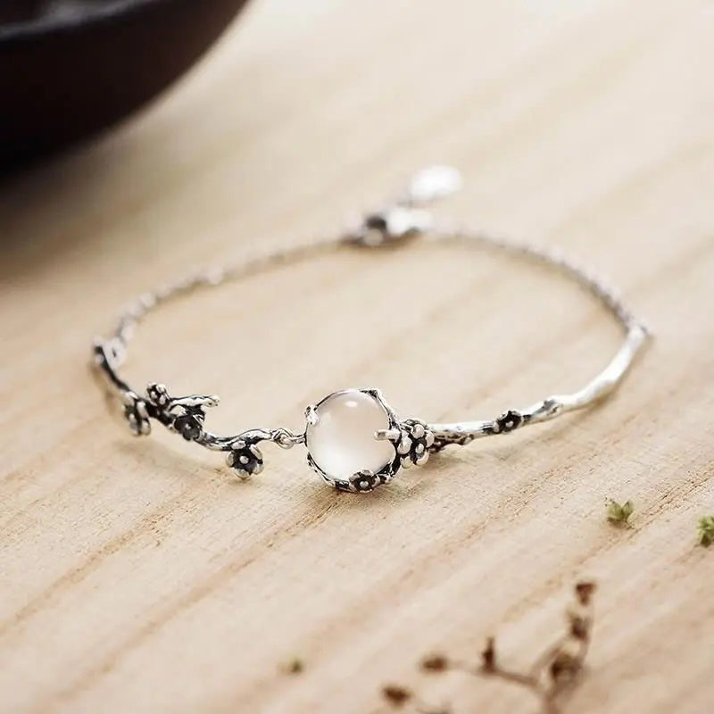 Moonlit Blossom Chalcedony Charm Bracelet