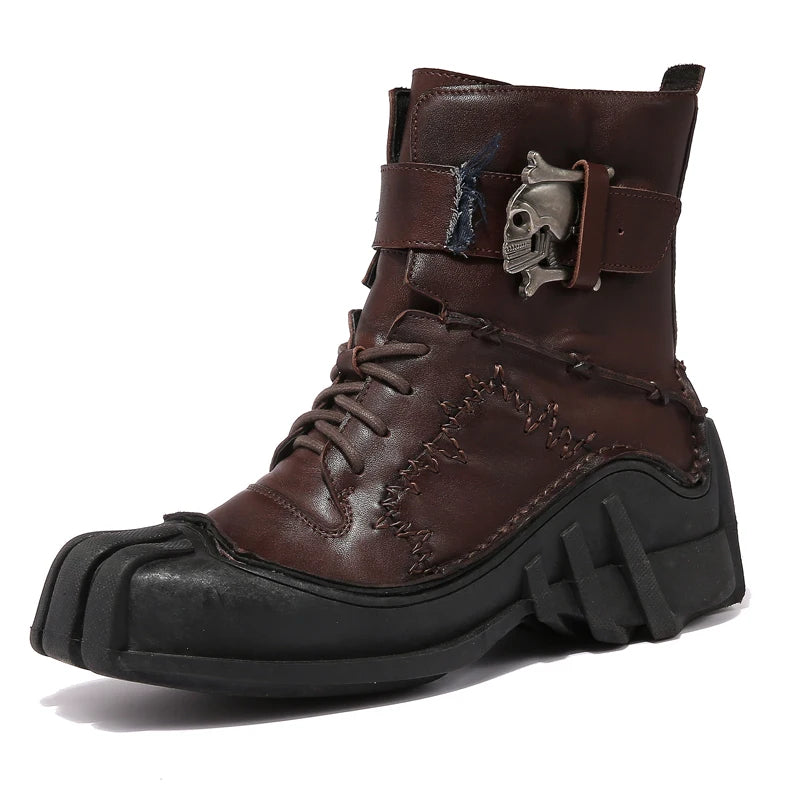 Vintage & Unique Look Genuine Leather Boots with Skull