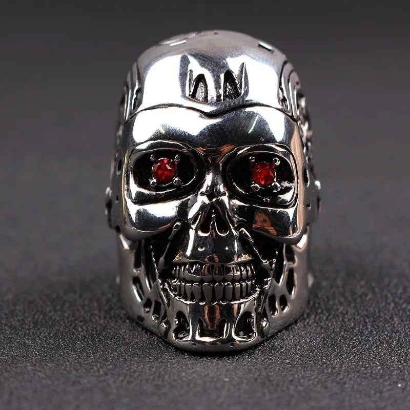 Red Crystal Inlaid Metal Silver-Plated Ring