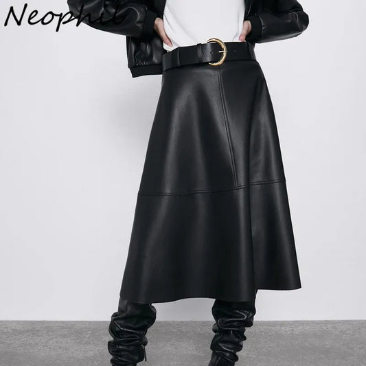 PU Faux Leather Midi Skirts