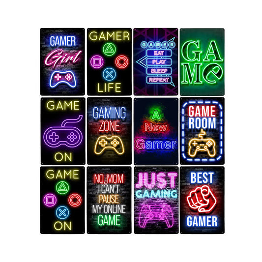 Video Game Metal Plates Modern Play Neon Signs Decor 20x30cm