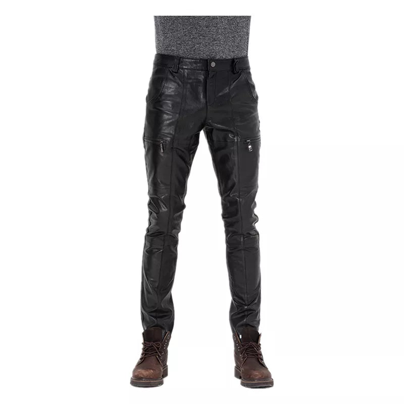 Men's Genuine Sheepskin Motorcycle Leather Pants