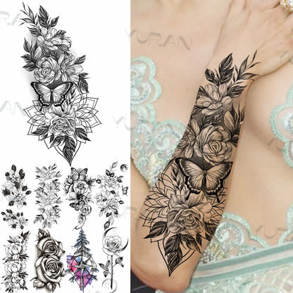 Sexy Black Flower Butterfly Temporary Tattoos