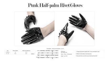 PUNK RAVE Rivet Half-Palm Leather Gloves for Women