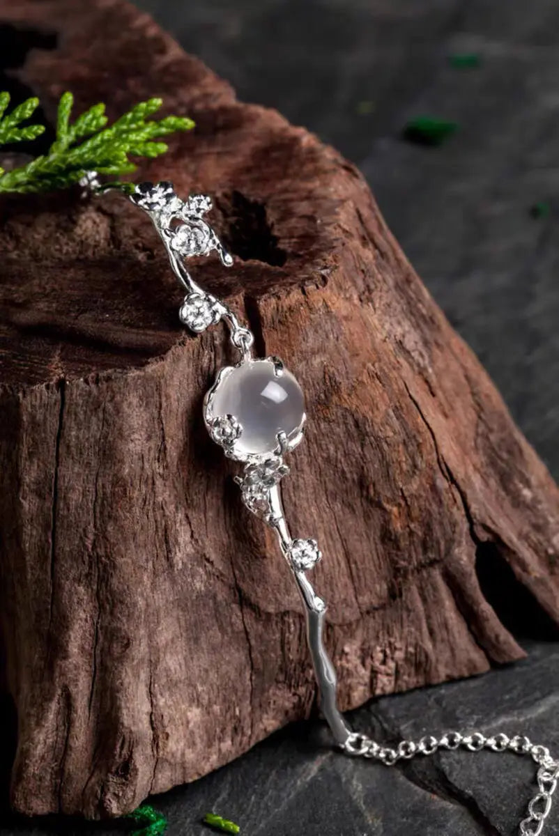 Moonlit Blossom Chalcedony Charm Bracelet
