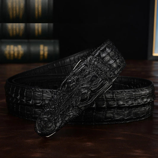 Men Luxury Belts Snake Buckle Crocodile Patter Genuine Leather