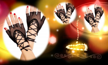 Fishnet Mesh Lace Wrist Band Fingerless Glove