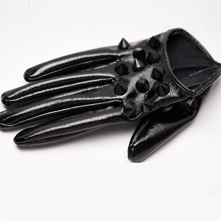 PUNK RAVE Rivet Half-Palm Leather Gloves for Women