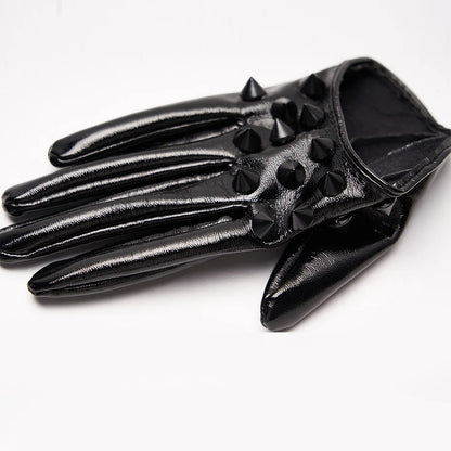 PUNK RAVE Rivet Half-Palm Leather Gloves for Women