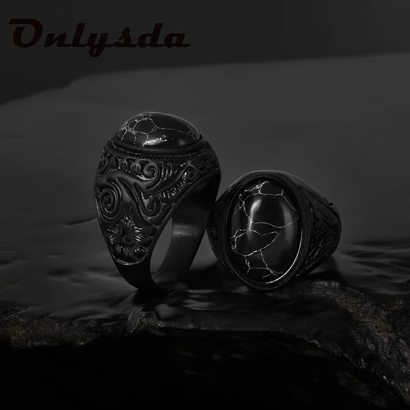 Stainless Steel Black Stone Rings