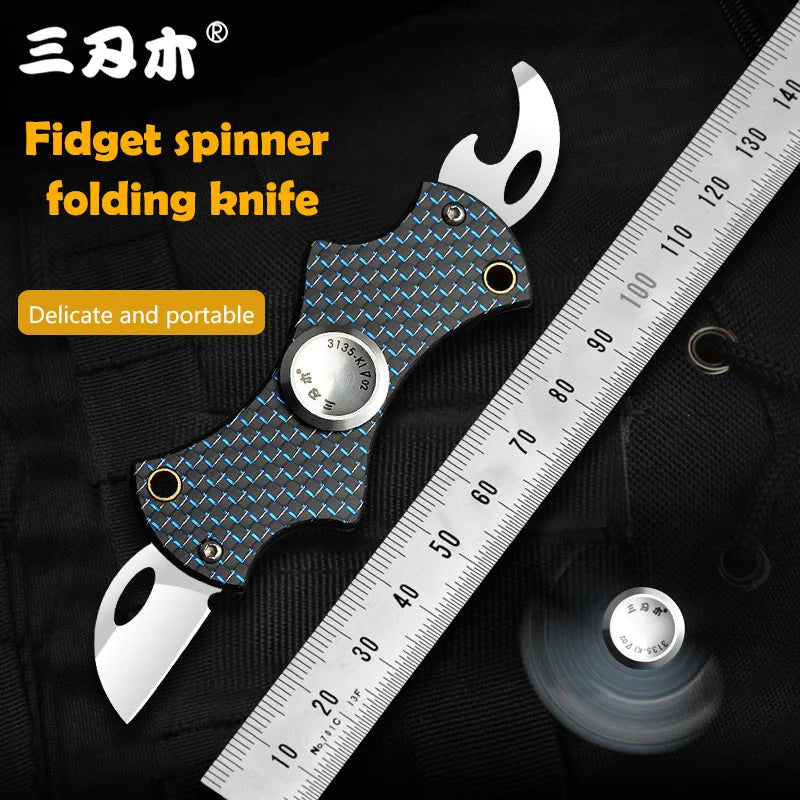 Sanrenmu 3135 Fidget Spinner Multifunctional Folding Knife Stainless Steel Blade Carbon Fiber Handle Relieve Stress Playthings