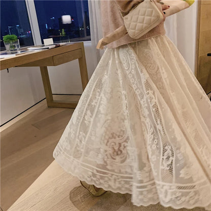 Elastic High Waist Lace Skirts