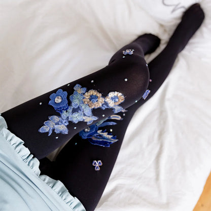 Silk Floral-Embroidered Party Against Opaque Tights