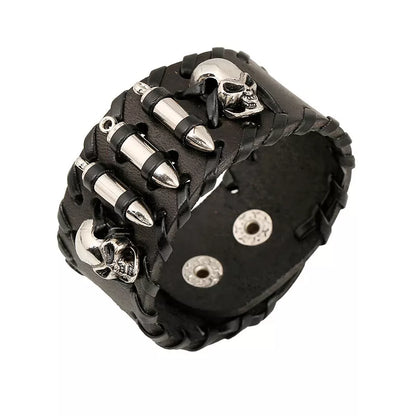 Head Bullets Wide Leather Bracelet