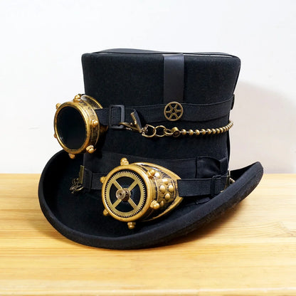 Steampunk Hat wool Gear millinery goggles hand made