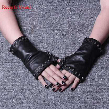 Genuine Leather Skull Bone Fingerless