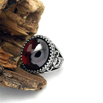 Vintage Design Black Red Stone Rings for Men Never Fade