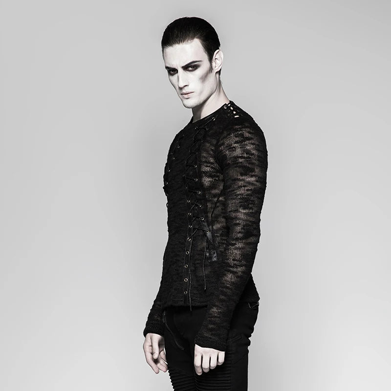Strappy Gothic Punk Men's Sweater Top T474