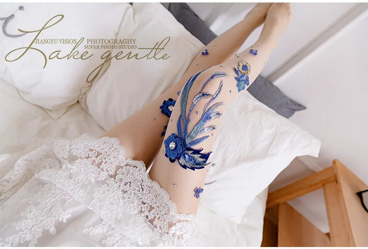 Silk Floral-Embroidered Party Against Opaque Tights