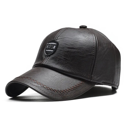 Leather Winter Baseball Cap Men