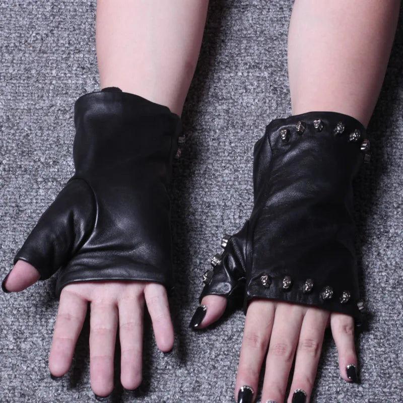 Genuine Leather Skull Bone Fingerless