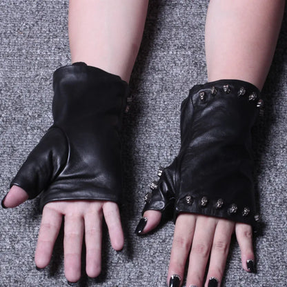 Genuine Leather Skull Bone Fingerless