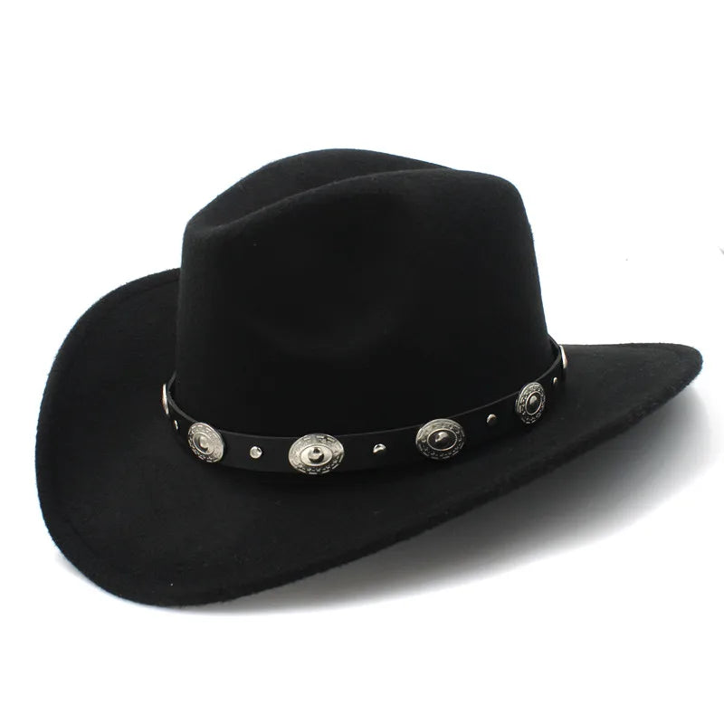 Western Cowboy Hat With Wide Brim Punk Leather Belt