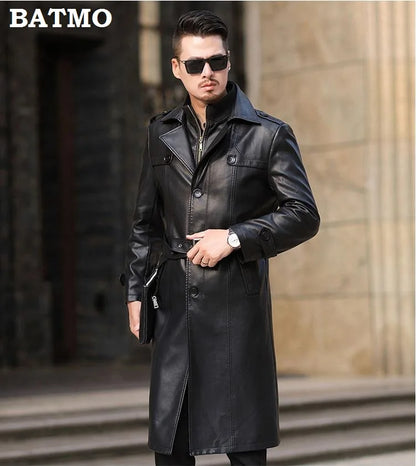 real Leather thick trench coat