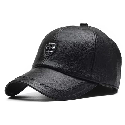 Leather Winter Baseball Cap Men