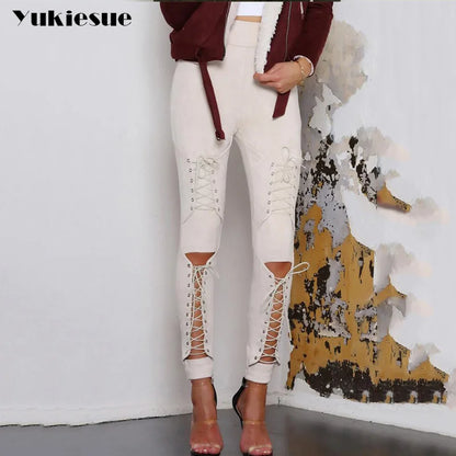 High-Waist Suede Leggings for Women - Autumn Chic