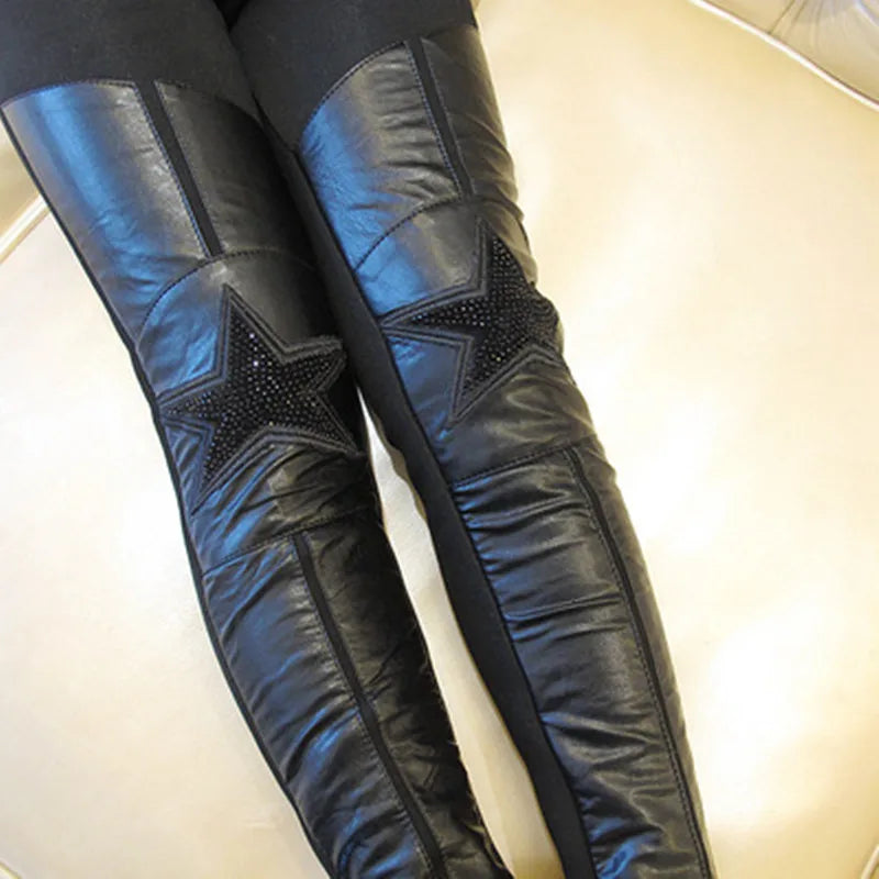 Girls Winter Warm Leggings Pu Thickened Leather Pants