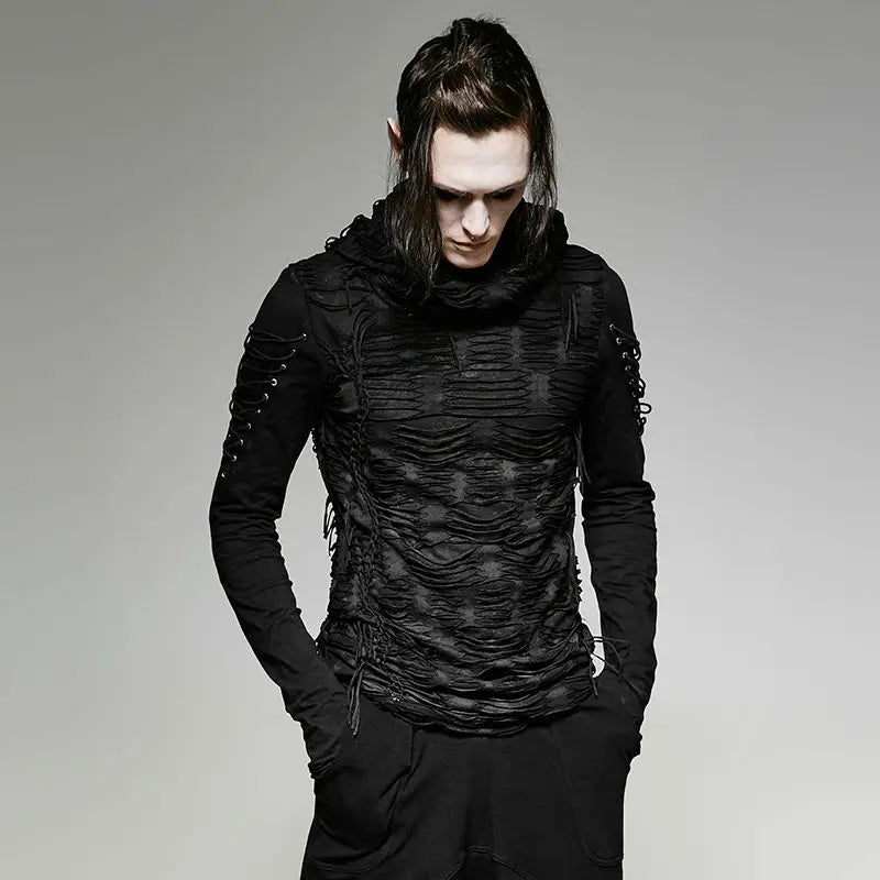 Punk Rave Gothic Men's Long Sleeve Tee - Black