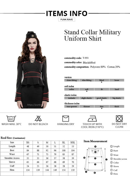 Punk Rave Gothic Military Blouse with Lotus Hem