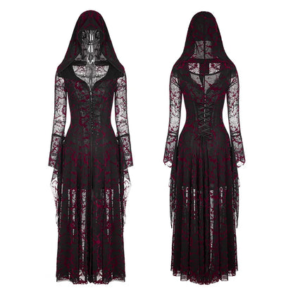 Product Name: Gothic Flame Hooded Lace Dress