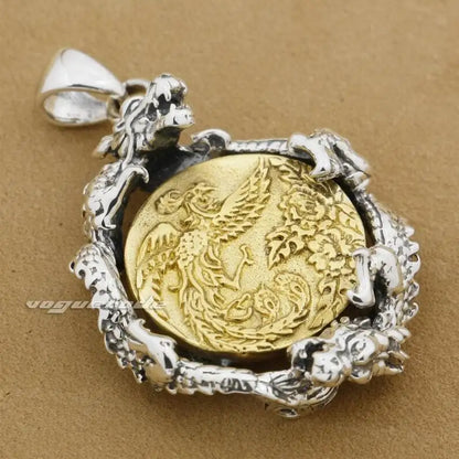 LINSION 925 Sterling Silver Dragon & Brass