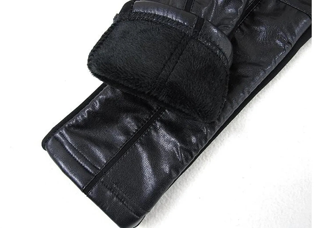 Girls Winter Warm Leggings Pu Thickened Leather Pants