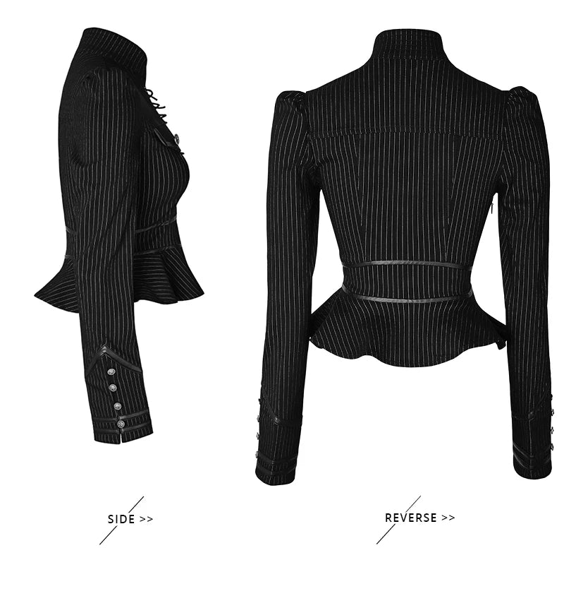 Punk Rave Gothic Military Blouse with Lotus Hem