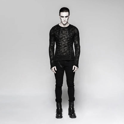 Strappy Gothic Punk Men's Sweater Top T474