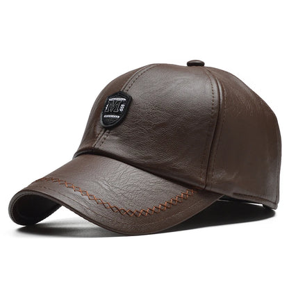 Leather Winter Baseball Cap Men