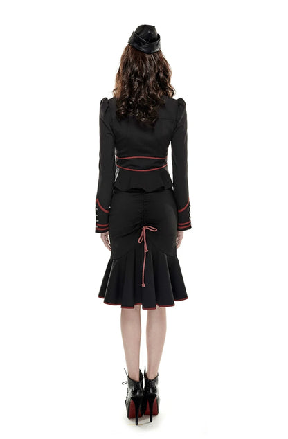 Punk Rave Gothic Military Blouse with Lotus Hem