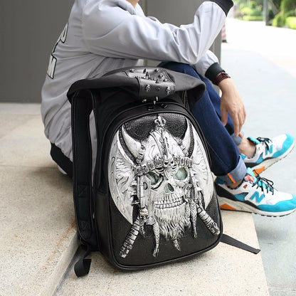 Rivets Skull Backpack With Hood Cap