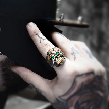 Stainless Steel gem ring Cross skull biker men