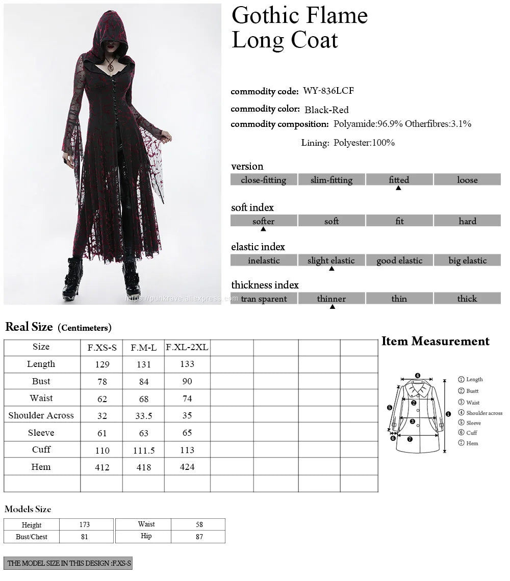 Product Name: Gothic Flame Hooded Lace Dress