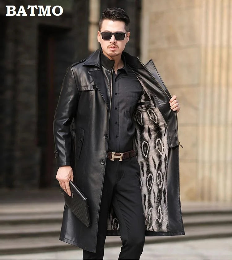 real Leather thick trench coat