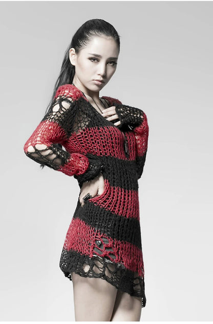 Rebel Stripe Knit Pullover Cape Sweater